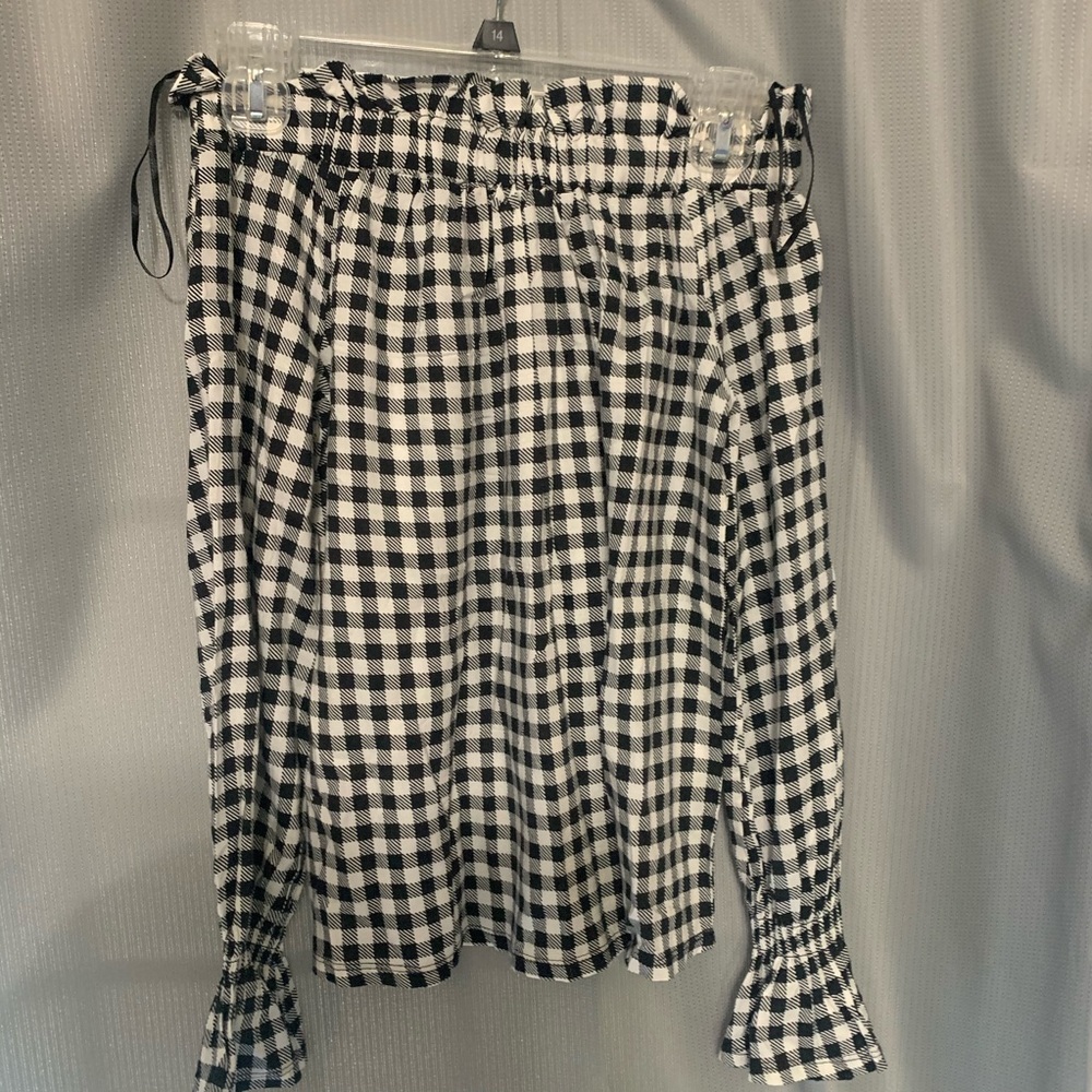 Black and white plaid off the shoulder top
